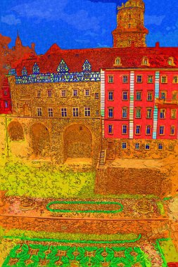 Ksiaz Castle Poland silesia art retro photography vintage old aerial. view
