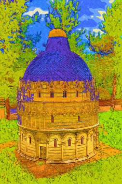 Pisa sanat fotoğrafçılığı, hava manzarası, İtalya, kule, illüstrasyon, antika eskiz