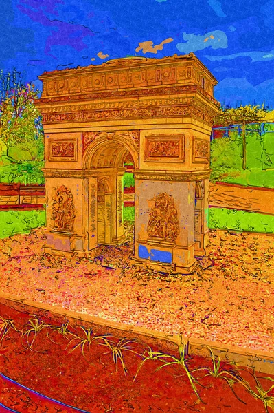 凱旋門 Arc Triomphe Carrousel パリの凱旋門 パリの街の風景 パリの建築とランドマーク アート イラスト レトロ — ストック写真