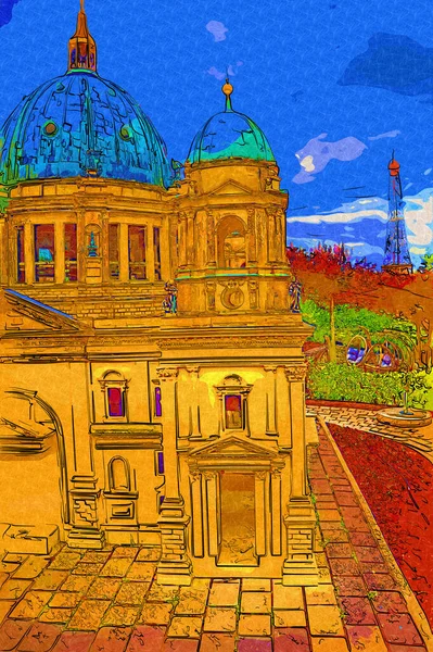 Berliner Dom Berlin Deutschland Germany Europe Art Illustration Retro Vintage — стокове фото