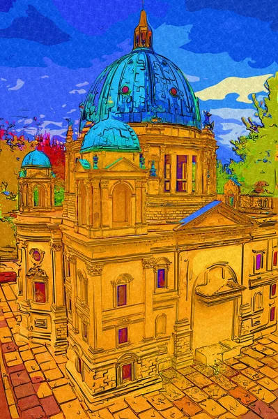 Berliner Dom Berlijn Deutschland Duitsland Europa Illustratie Retro Vintage Antieke — Stockfoto