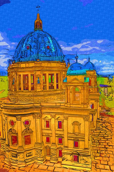 Berliner Dom Berlijn Deutschland Duitsland Europa Illustratie Retro Vintage Antieke — Stockfoto