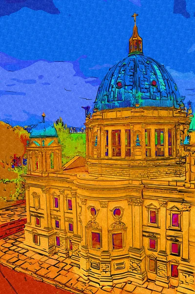 Berliner Dom Berlín Deutschland Německo Evropa Ilustrace Retro Vinobraní — Stock fotografie