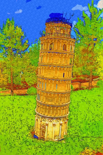 Pisa Art Photography Aerial View Italy Tower Illustration Retro Vintage — Stock Photo, Image