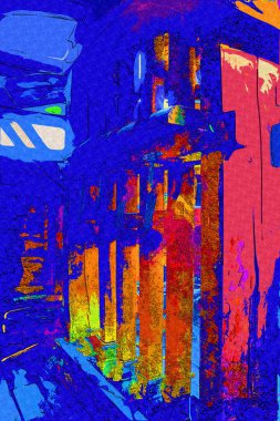 Steppe Mill Mill Wheel Kış Peyzajı Lueneburg Heath, Ortaçağ sanat illüstrasyonu antika eskiz