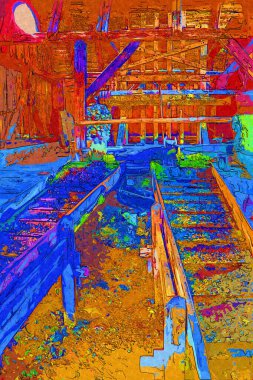 Steppe Mill Mill Wheel Kış Peyzajı Lueneburg Heath, Ortaçağ sanat illüstrasyonu antika eskiz