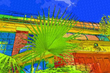 Çinli hayran palmiye yaprağı, sanat, illüstrasyon, retro, çizim, eskiz, klasik, retro, antika,