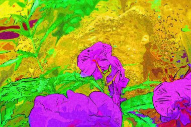 Orkide, orkide çiçeği, yeşil yapraklar, illüstrasyon, çizim, eskiz, antika, retro, vintage