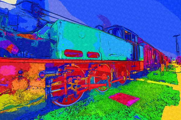 01Locomotiva Vapor Atravessa Deserto Arte Ilustração Puxando Esboço Antiguidade Retro — Fotografia de Stock