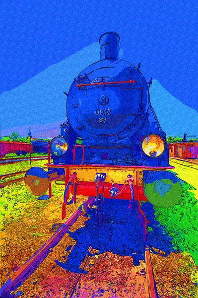 01Locomotora Vapor Conduce Través Del Desierto Arte Ilustración Dibujo Boceto — Foto de Stock