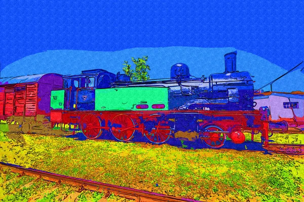 01Locomotora Vapor Conduce Través Del Desierto Arte Ilustración Dibujo Boceto — Foto de Stock