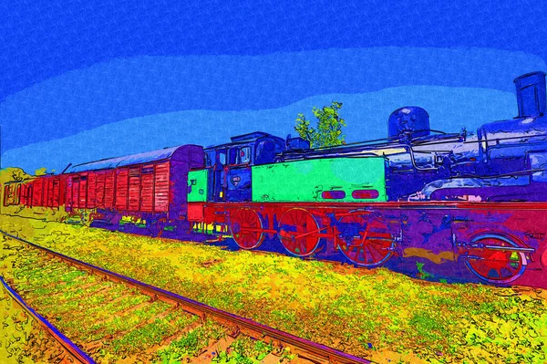 01Locomotora Vapor Conduce Través Del Desierto Arte Ilustración Dibujo Boceto — Foto de Stock