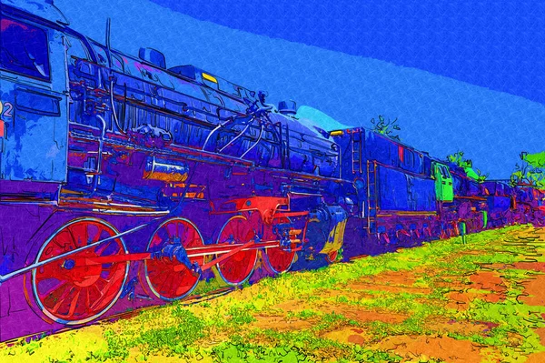 01Locomotora Vapor Conduce Través Del Desierto Arte Ilustración Dibujo Boceto — Foto de Stock