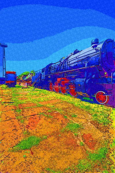 01Locomotora Vapor Conduce Través Del Desierto Arte Ilustración Dibujo Boceto —  Fotos de Stock