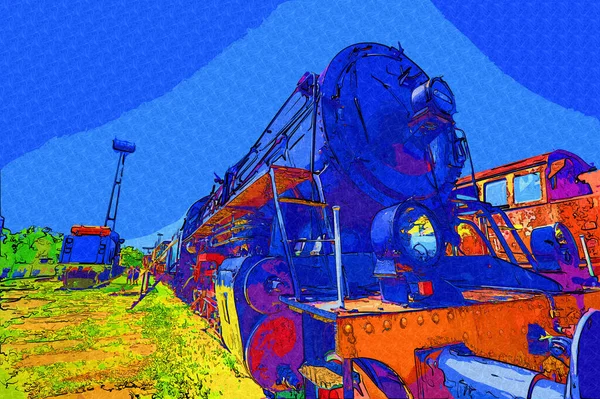 01Locomotora Vapor Conduce Través Del Desierto Arte Ilustración Dibujo Boceto — Foto de Stock