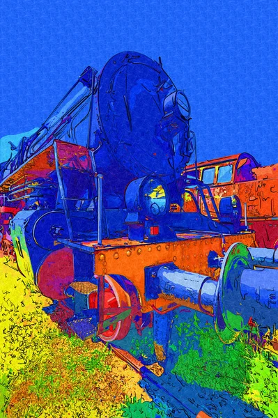 01Locomotora Vapor Conduce Través Del Desierto Arte Ilustración Dibujo Boceto — Foto de Stock