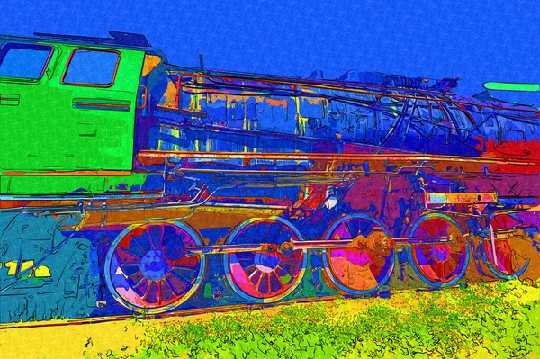 01Locomotora Vapor Conduce Través Del Desierto Arte Ilustración Dibujo Boceto — Foto de Stock