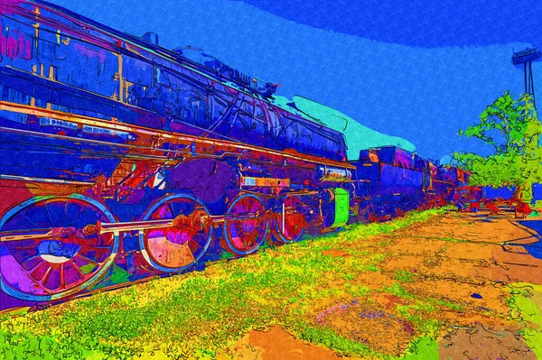 01Locomotives Vapeur Travers Désert Art Illustration Dessin Croquis Antique Rétro — Photo