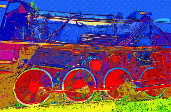 蒸汽机车驶过沙漠 通过艺术 — 图库照片