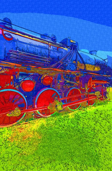 01Locomotiva Vapore Guida Attraverso Deserto Arte Illustrazione Disegno Schizzo Antico — Foto Stock