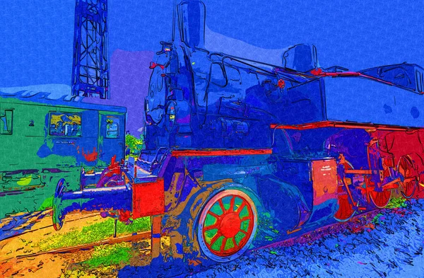 01Locomotora Vapor Conduce Través Del Desierto Arte Ilustración Dibujo Boceto — Foto de Stock