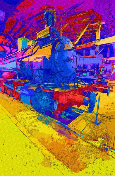 01Locomotora Vapor Conduce Través Del Desierto Arte Ilustración Dibujo Boceto — Foto de Stock