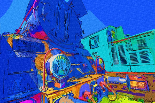 크랭크와 바퀴가 기관차 스케치 골동품 빈티지 — 스톡 사진