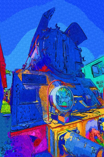 Detalle Locomotora Vapor Con Manivelas Ruedas Arte Ilustración Dibujo Boceto — Foto de Stock