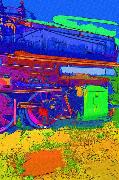 Detalle Locomotora Vapor Con Manivelas Ruedas Arte Ilustración Dibujo Boceto — Foto de Stock