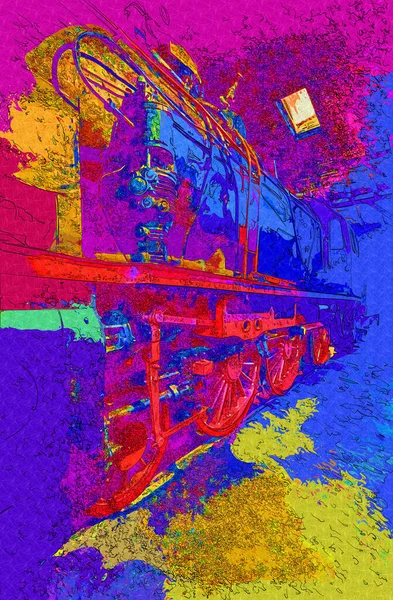 Ατμομηχανή Λεπτομέρεια Στροφεία Και Τροχούς Τέχνη Εικονογράφηση Σχέδιο Σκίτσο Αντίκες — Φωτογραφία Αρχείου