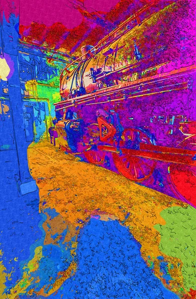 クランクとホイール アート イラスト スケッチ アンティーク レトロ ヴィンテージと蒸気機関車の詳細 — ストック写真