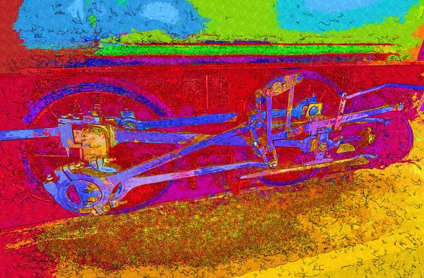 Detalhe Locomotiva Vapor Com Manivelas Rodas Arte Ilustração Desenho Esboço — Fotografia de Stock