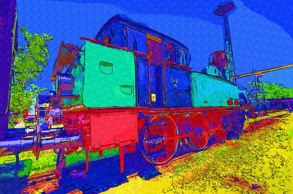 Vecchio Motore Ferroviario Scartamento Ridotto Arte Illustrazione Disegno Schizzo Antico — Foto Stock