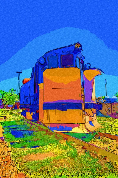 古い狭軌鉄道エンジン アート イラスト スケッチ アンティーク レトロ ヴィンテージ — ストック写真