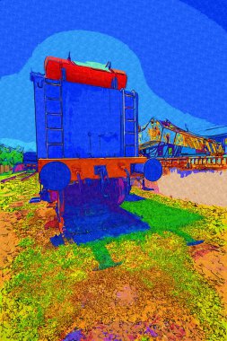 Eski dar ölçü demiryolu motoru, sanat, illüstrasyon, çizim, eskiz, antika, antika, antika.