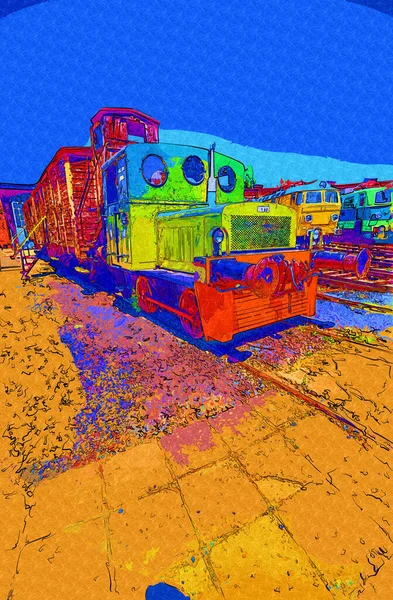Alte Schmalspurlokomotive Kunst Illustration Zeichnung Skizze Antik Retro Jahrgang — Stockfoto