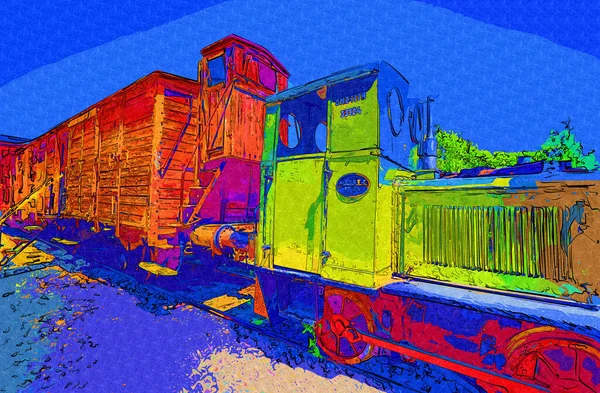 Vecchio Motore Ferroviario Scartamento Ridotto Arte Illustrazione Disegno Schizzo Antico — Foto Stock