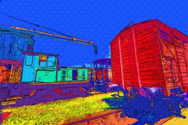 Eski tren vagonu, tren, sanat, illüstrasyon, çizim, eskiz, antika, antika, antika.