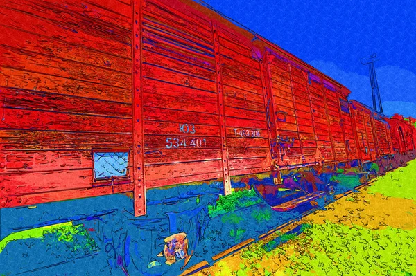 Viejo Vagón Mercancías Ferroviarias Tren Arte Ilustración Dibujo Boceto Antiguo — Foto de Stock