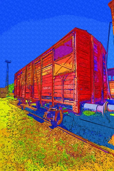 Velho Vagão Transporte Ferroviário Trem Arte Illust Puxando Esboço Antiguidade — Fotografia de Stock