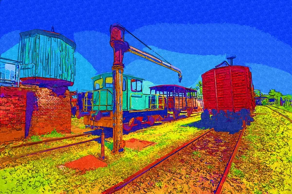 Vecchia Ferrovia Carro Merci Treno Arte Illustrazione Disegno Schizzo Antico — Foto Stock