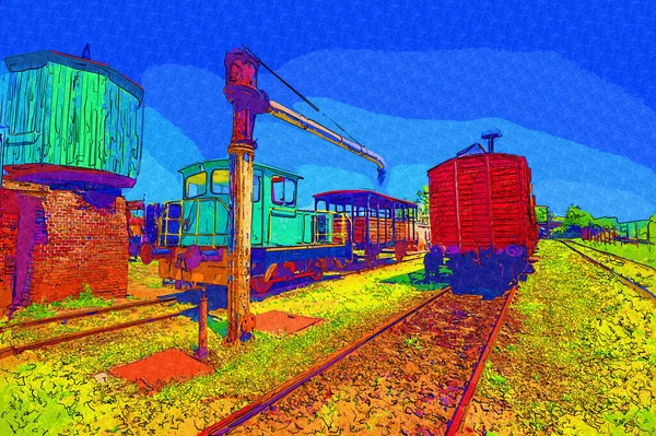 Старий Вагон Залізничних Вантажів Поїзд Мистецтво Ілюстрація Креслення Ескіз Антикваріат — стокове фото
