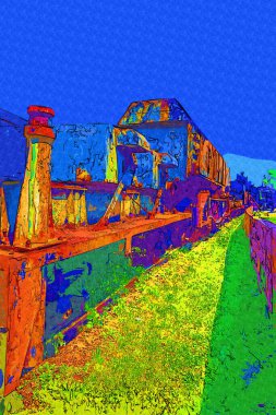 Eski tren vagonu, tren, sanat, illüstrasyon, çizim, eskiz, antika, antika, antika.