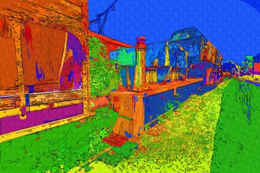 Eski tren vagonu, tren, sanat, illüstrasyon, çizim, eskiz, antika, antika, antika.