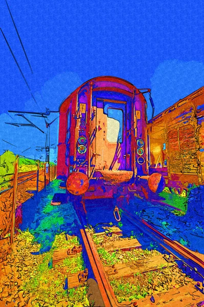 Starý Železniční Nákladní Vůz Vlak Umění Ilustrace Kresba Skica Starožitnosti — Stock fotografie