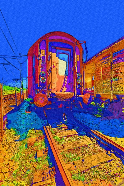 Vecchia Ferrovia Carro Merci Treno Arte Illustrazione Disegno Schizzo Antico — Foto Stock