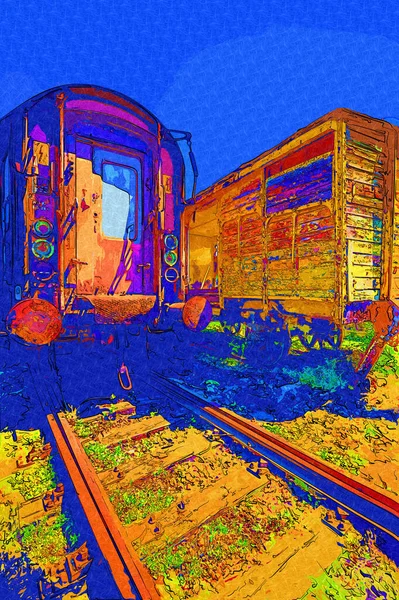 Velho Vagão Transporte Ferroviário Trem Arte Illust Puxando Esboço Antiguidade — Fotografia de Stock