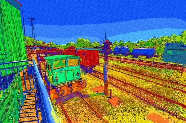 Viejo Vagón Mercancías Ferroviarias Tren Arte Ilustración Dibujo Boceto Antiguo — Foto de Stock