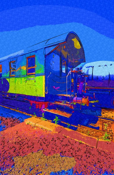 Vecchia Ferrovia Carro Merci Treno Arte Illustrazione Disegno Schizzo Antico — Foto Stock