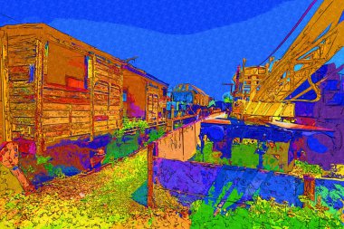 Demiryolu vinci, fotoğrafçılık, paslı, vagon, tren, sanat, illüstrasyon, çizim, eskiz, antika, retro, vintage.